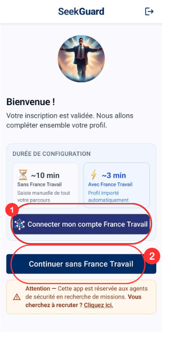 Écran de connexion mettant en évidence le bouton France Travail