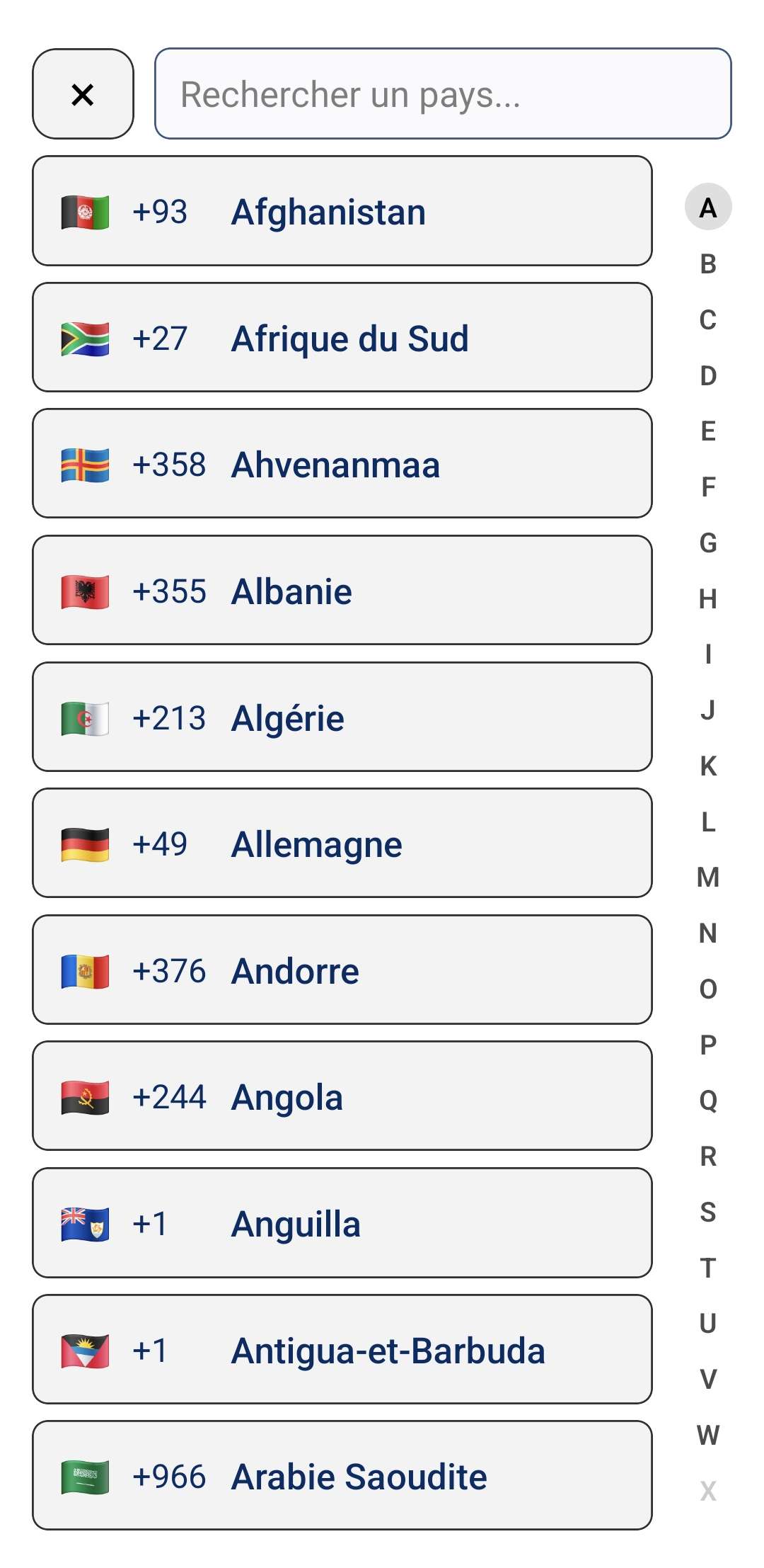 Capture d'écran :Changement de langue du numéro de téléphone