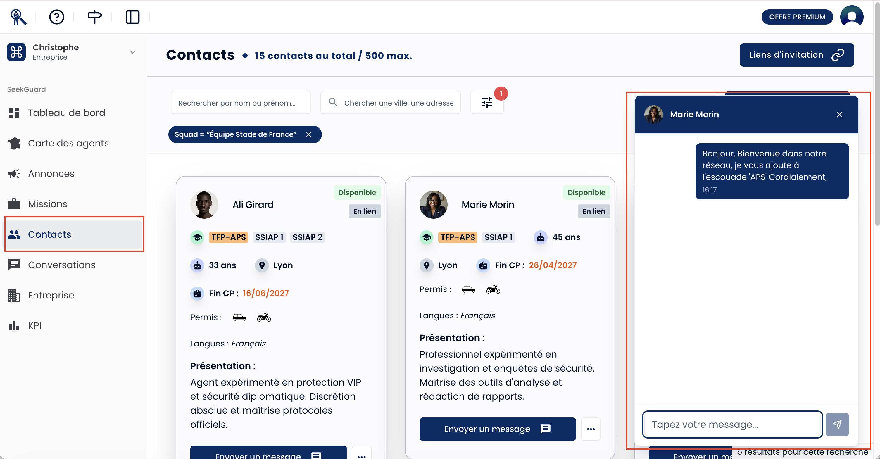 Portail recruteur montrant la page pop up de messagerie. Portail recruteur montrant la page pop up de messagerie.