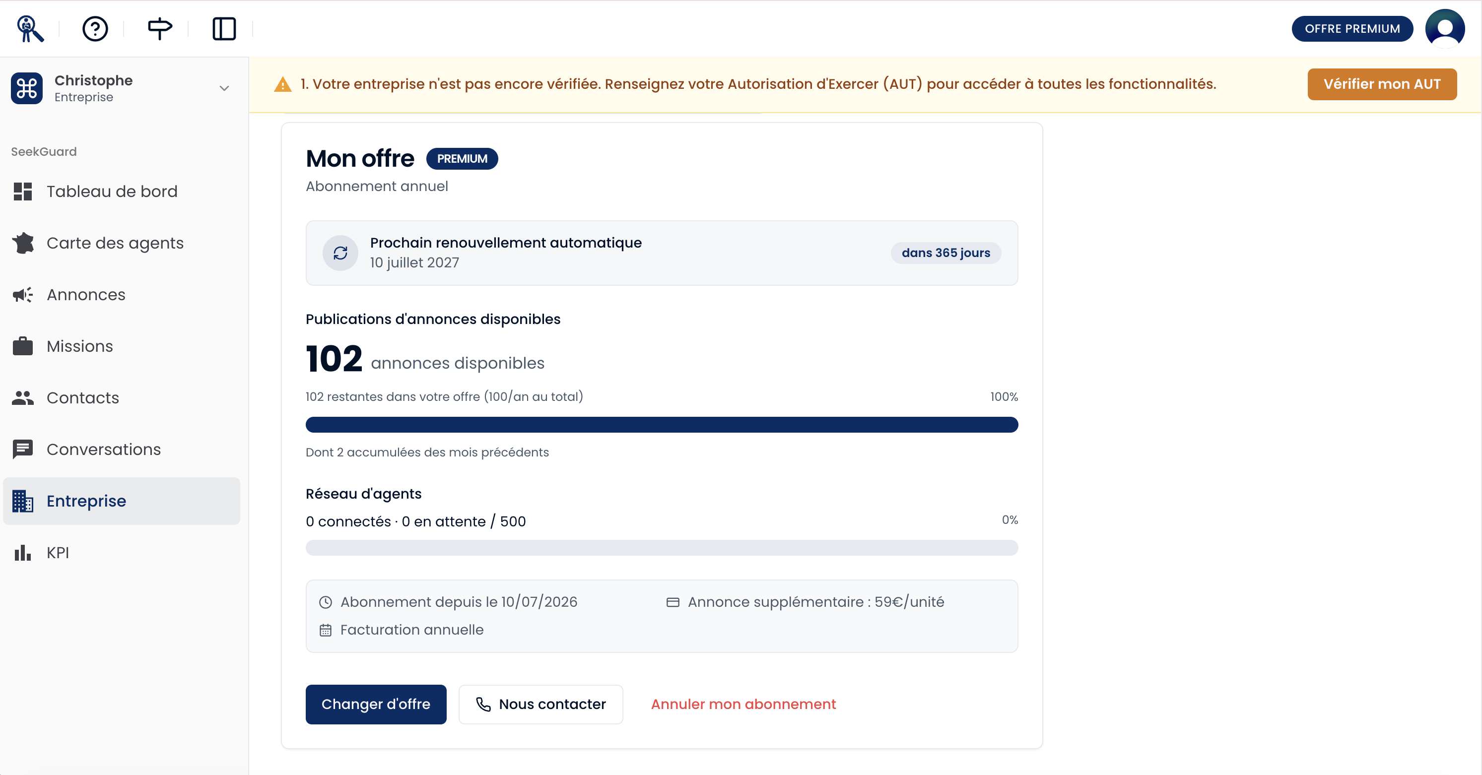 Ma nouvelle offre activée.